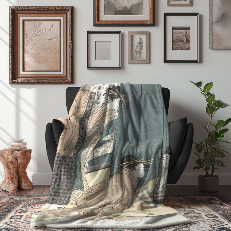 MentionedYou Retro Japanese Art - 1 Piece Premium Blanket | Wayfair